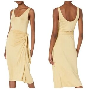 VINCE scoop neck summer yellow cami wrap midi dress size Large